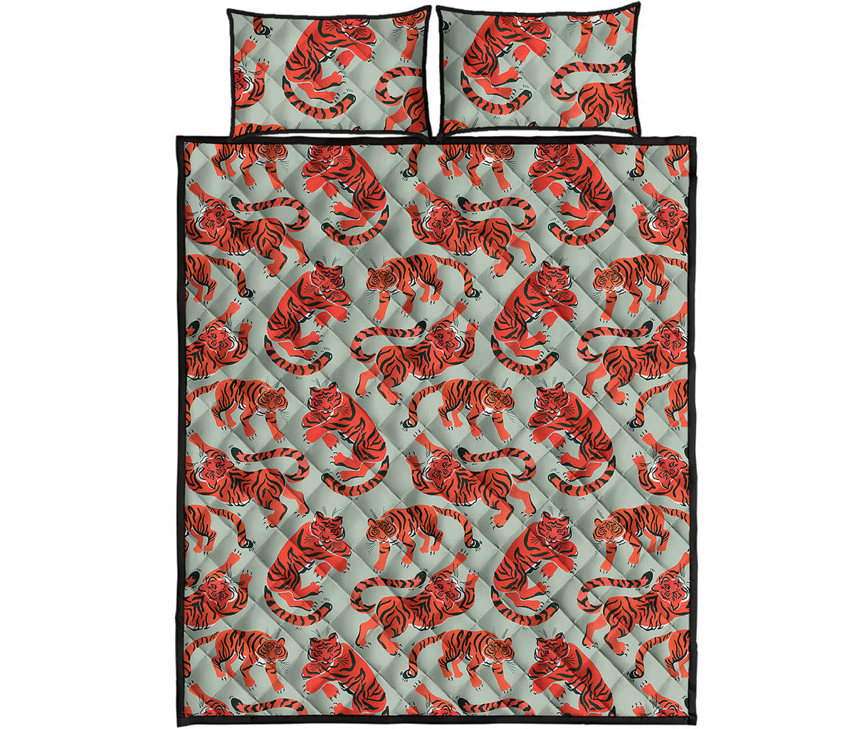 Gouache Tiger Pattern Print Quilt Bed Set