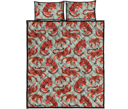 Gouache Tiger Pattern Print Quilt Bed Set
