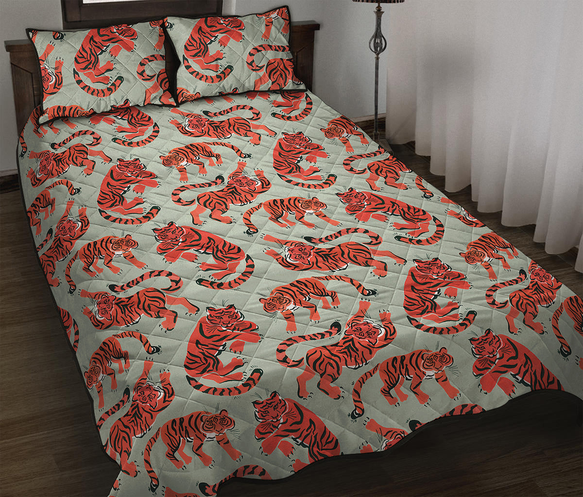 Gouache Tiger Pattern Print Quilt Bed Set