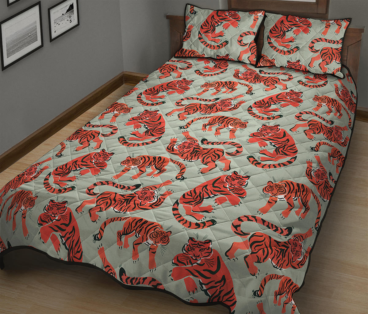Gouache Tiger Pattern Print Quilt Bed Set