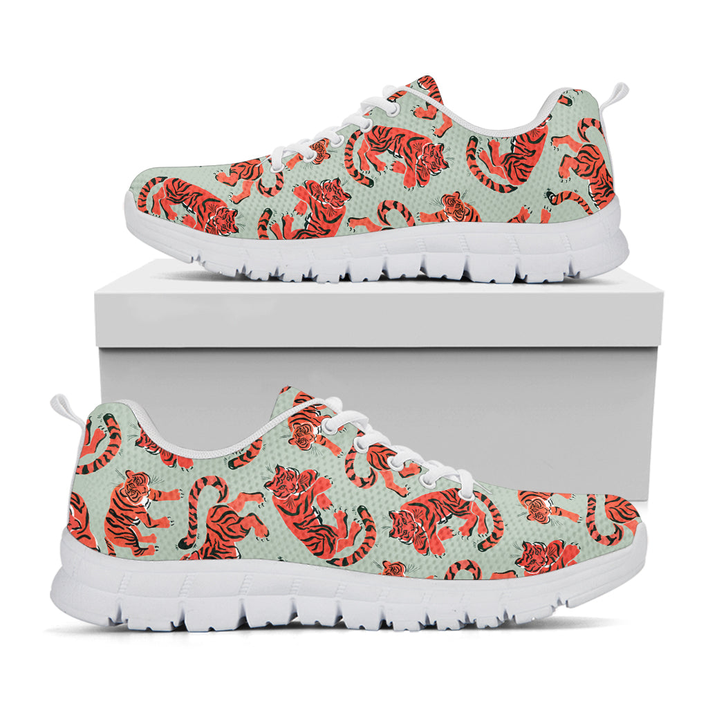 Gouache Tiger Pattern Print White Sneakers