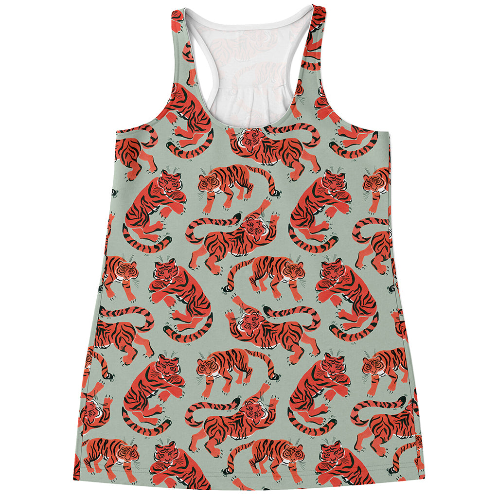 Gouache Tiger Pattern Print Women's Racerback Tank Top