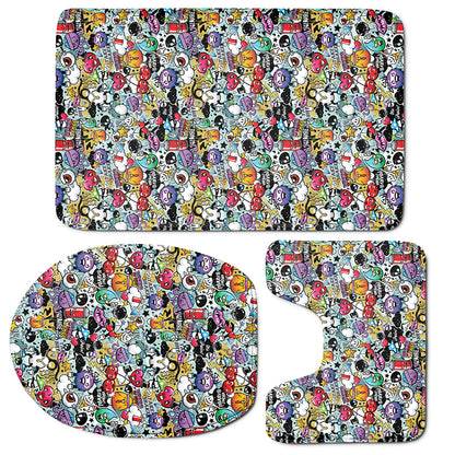 Graffiti Cartoon Characters Print 3 Piece Bath Mat Set