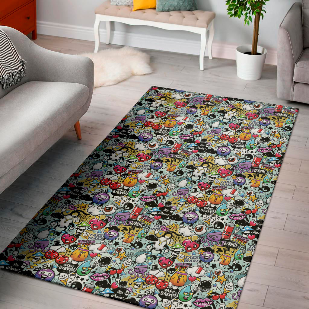 Graffiti Cartoon Characters Print Area Rug