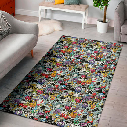 Graffiti Cartoon Characters Print Area Rug