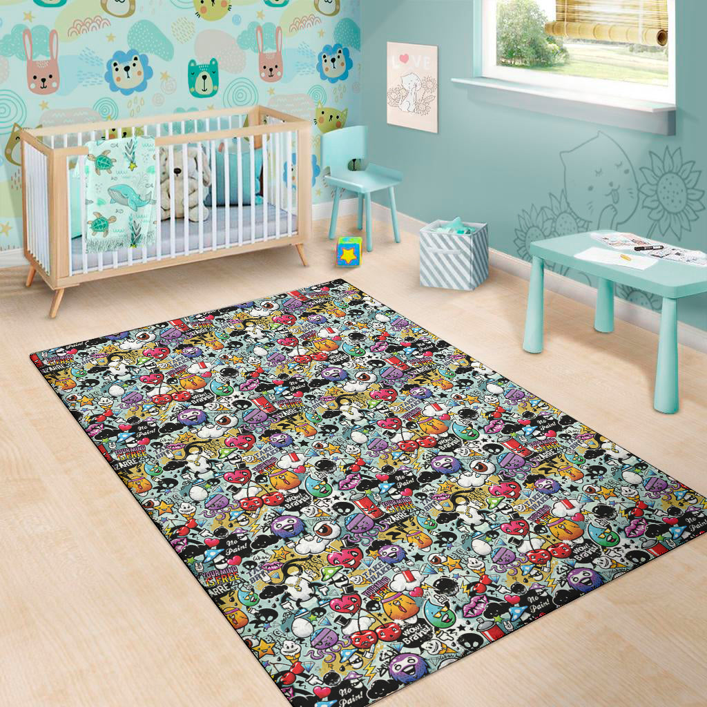 Graffiti Cartoon Characters Print Area Rug