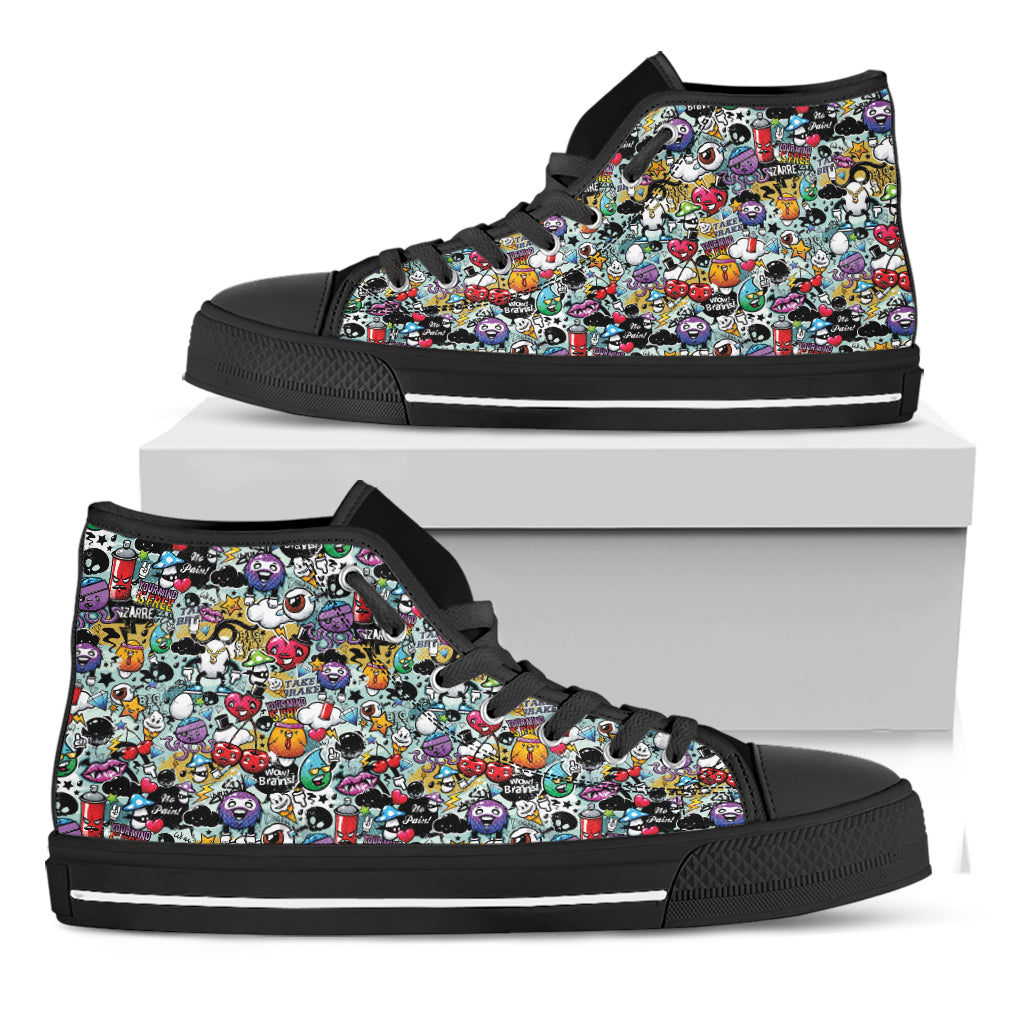 Graffiti Cartoon Characters Print Black High Top Shoes