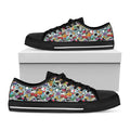 Graffiti Cartoon Characters Print Black Low Top Sneakers