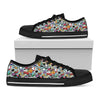 Graffiti Cartoon Characters Print Black Low Top Shoes