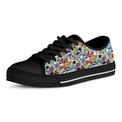 Graffiti Cartoon Characters Print Black Low Top Shoes