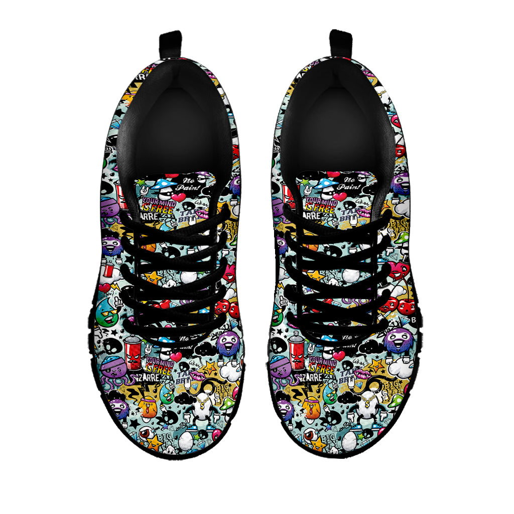 Graffiti Cartoon Characters Print Black Sneakers