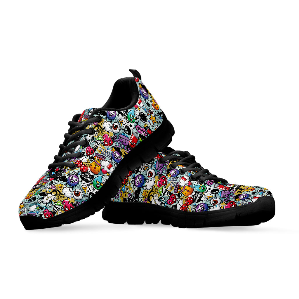 Graffiti Cartoon Characters Print Black Sneakers