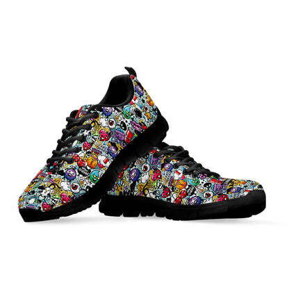 Graffiti Cartoon Characters Print Black Sneakers