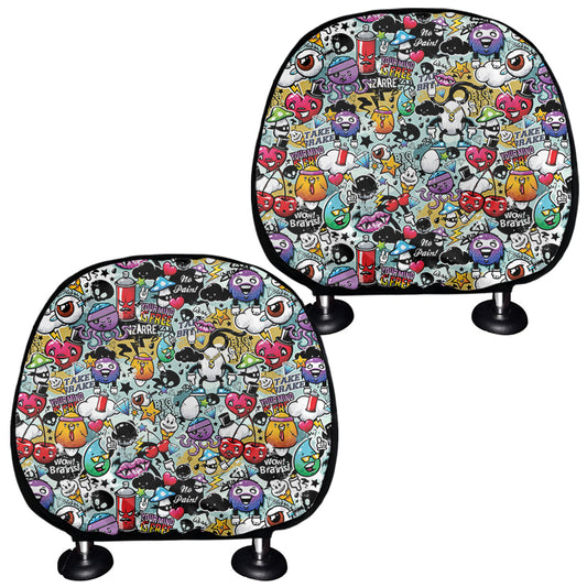 Graffiti Cartoon Characters Print Car Headrest Covers