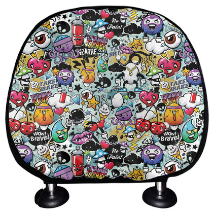 Graffiti Cartoon Characters Print Car Headrest Covers