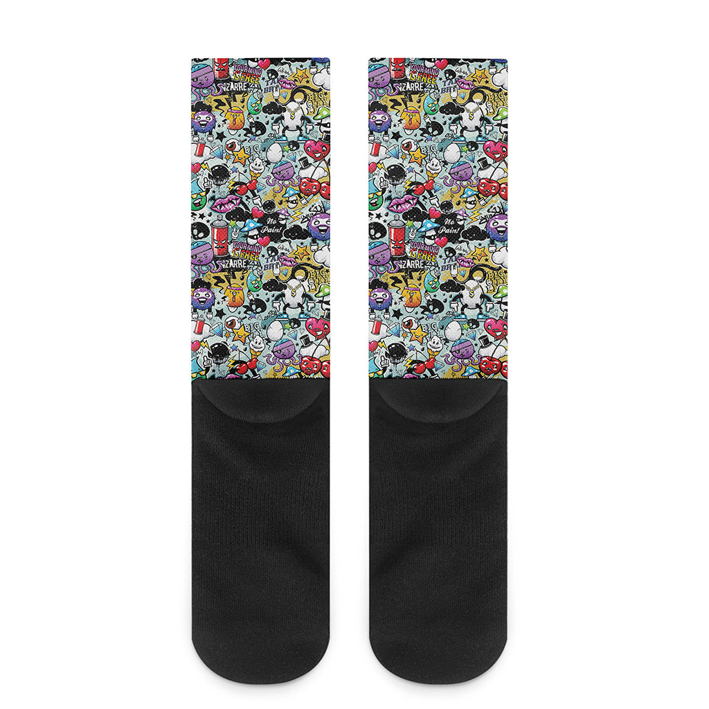 Graffiti Cartoon Characters Print Crew Socks