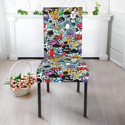 Graffiti Cartoon Characters Print Dining Chair Slipcover