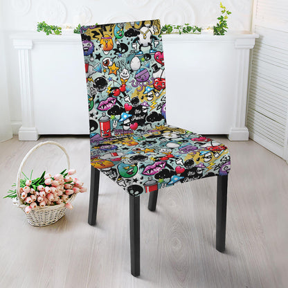 Graffiti Cartoon Characters Print Dining Chair Slipcover