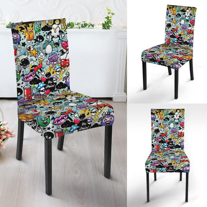 Graffiti Cartoon Characters Print Dining Chair Slipcover