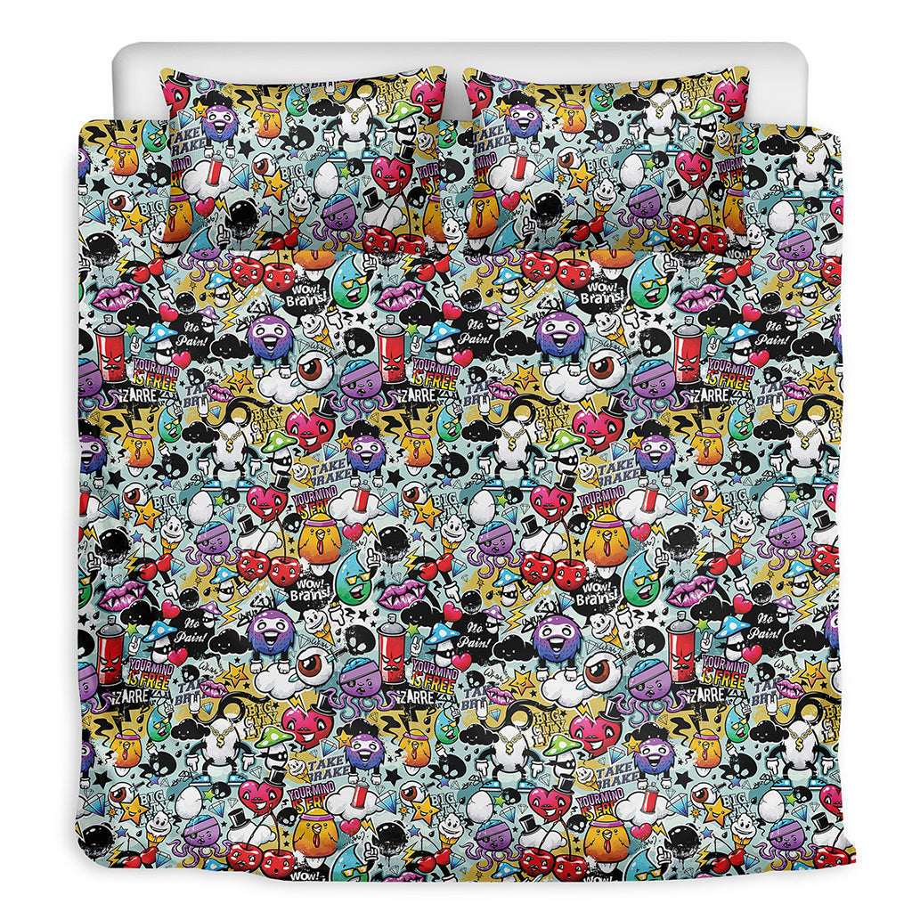 Graffiti Cartoon Characters Print Duvet Cover Bedding Set