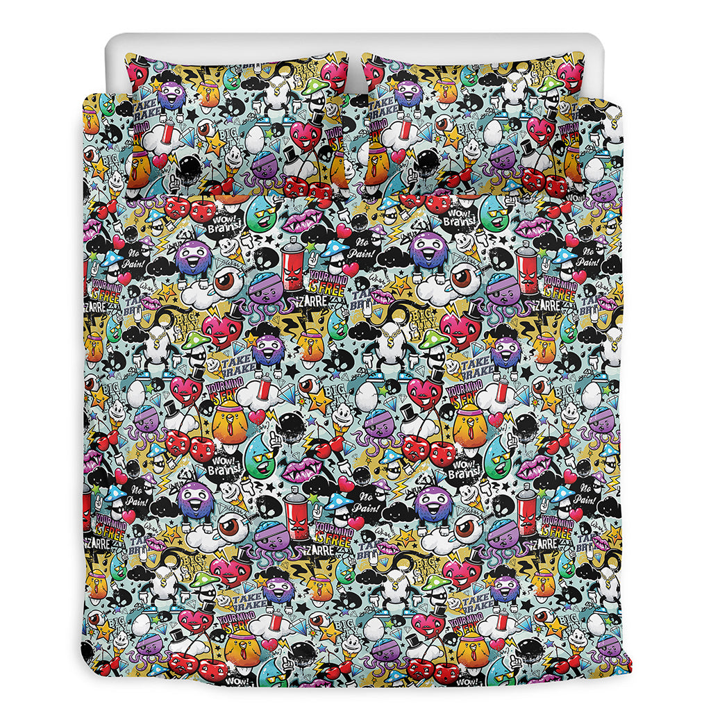 Graffiti Cartoon Characters Print Duvet Cover Bedding Set
