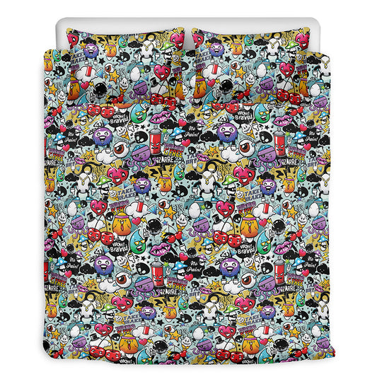 Graffiti Cartoon Characters Print Duvet Cover Bedding Set