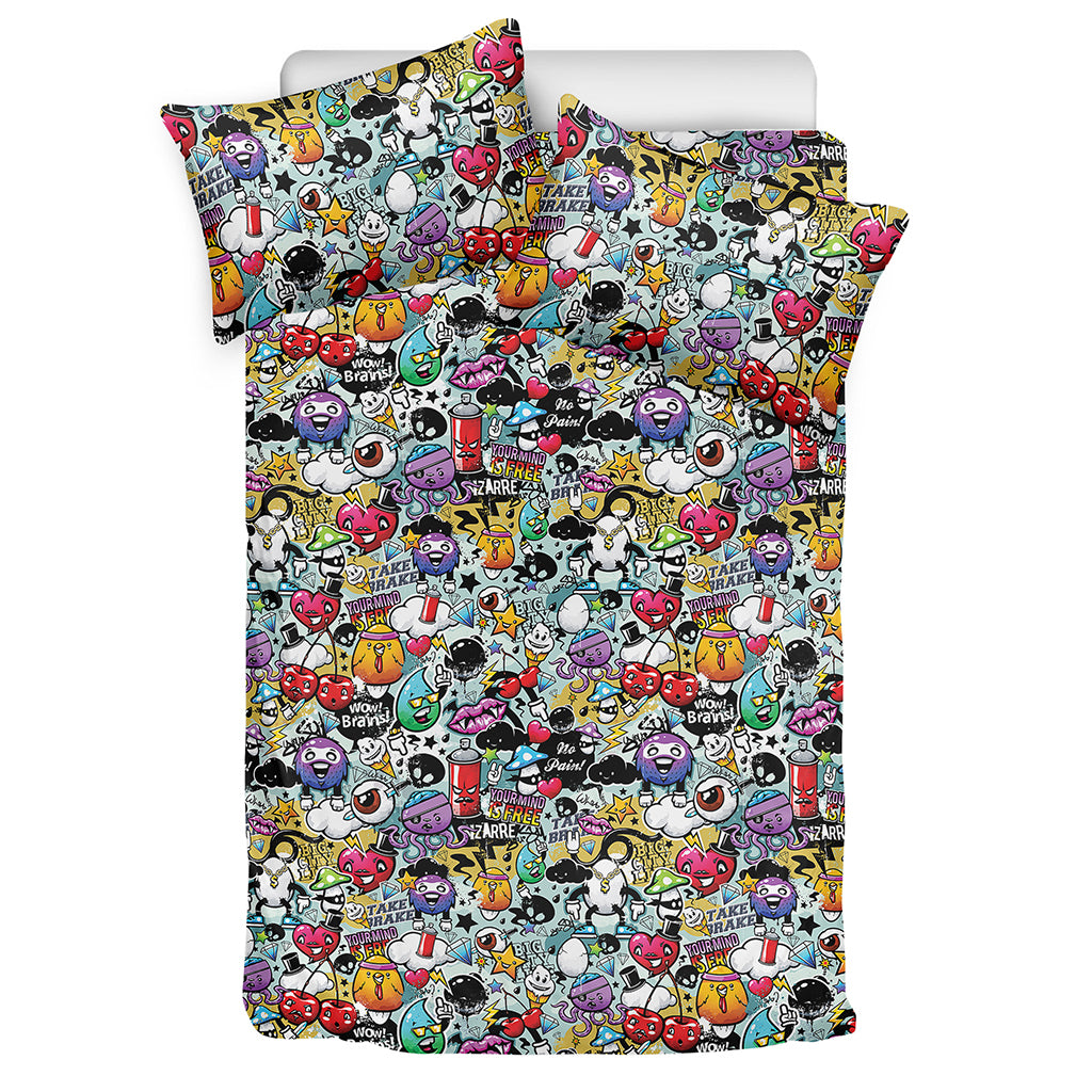Graffiti Cartoon Characters Print Duvet Cover Bedding Set
