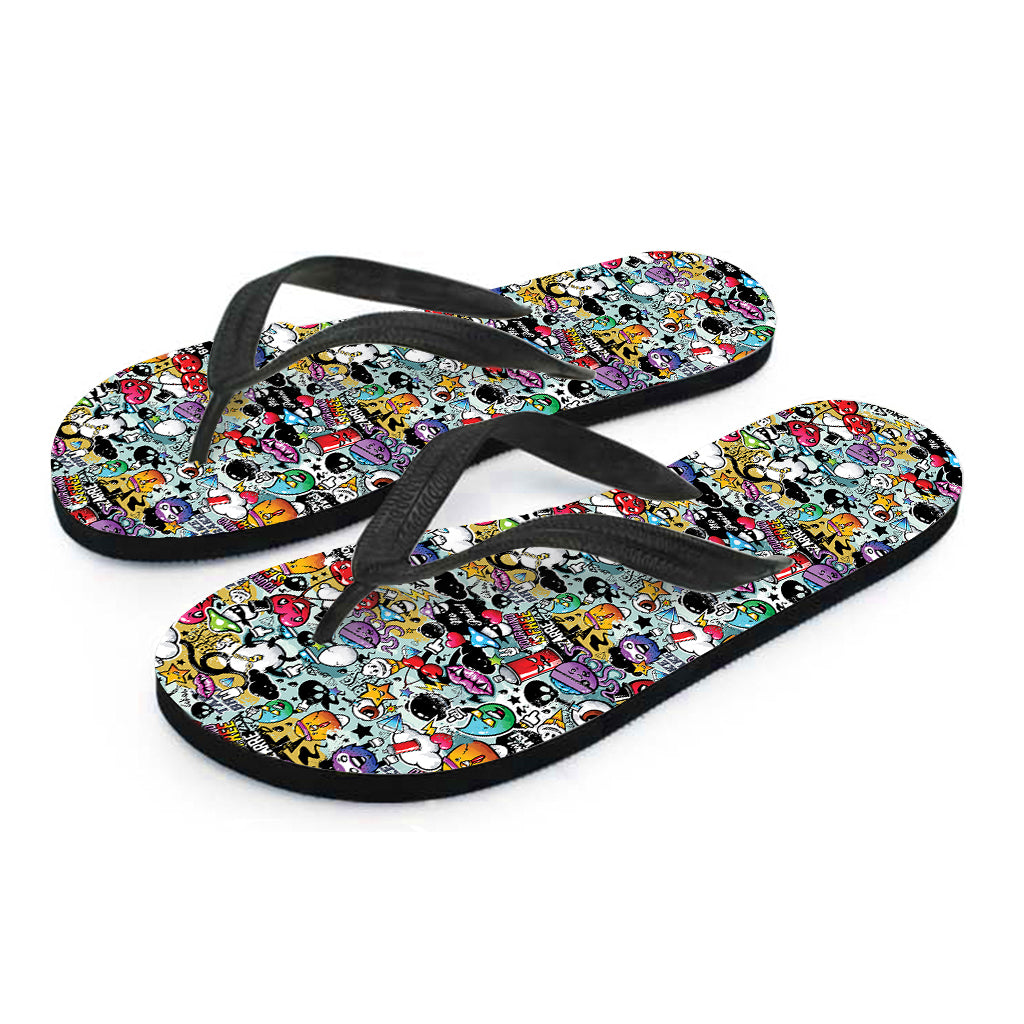 Graffiti Cartoon Characters Print Flip Flops