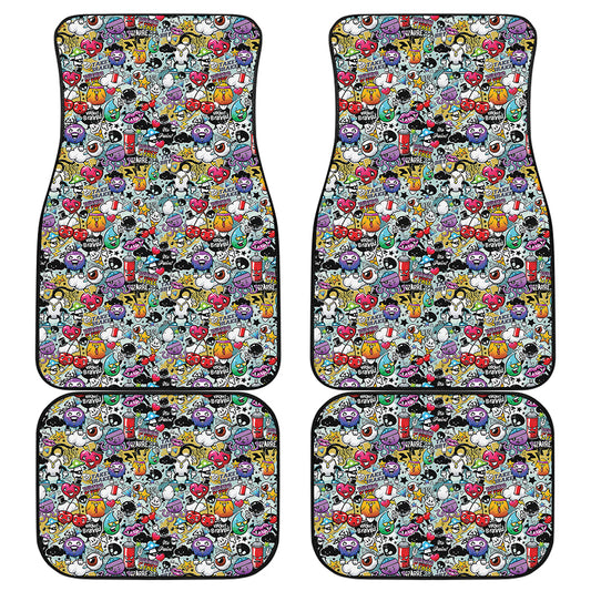 Graffiti Cartoon Characters Print Front and Back Car Floor Mats