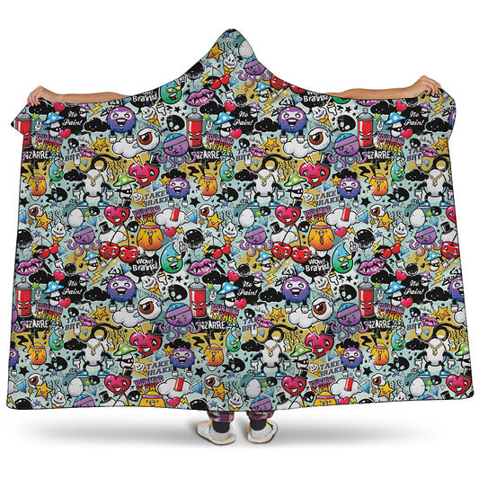 Graffiti Cartoon Characters Print Hooded Blanket