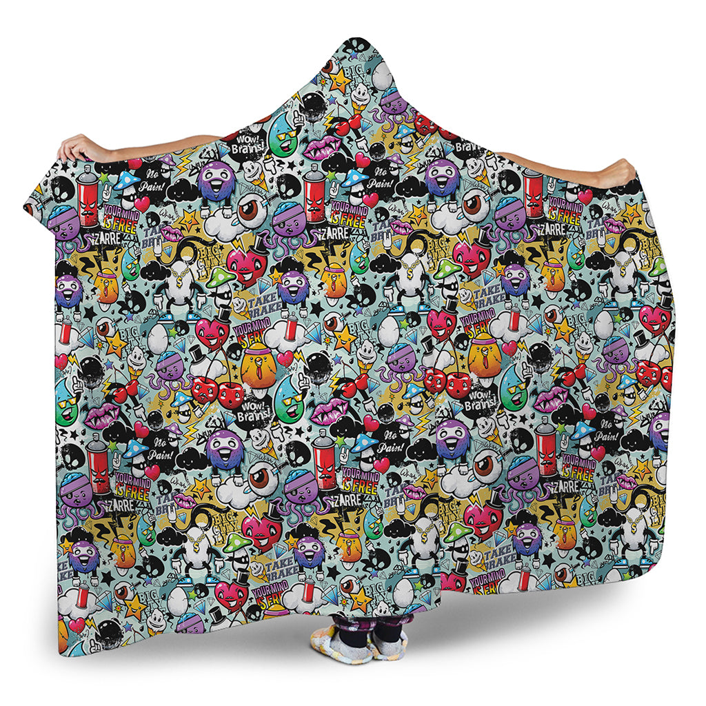 Graffiti Cartoon Characters Print Hooded Blanket