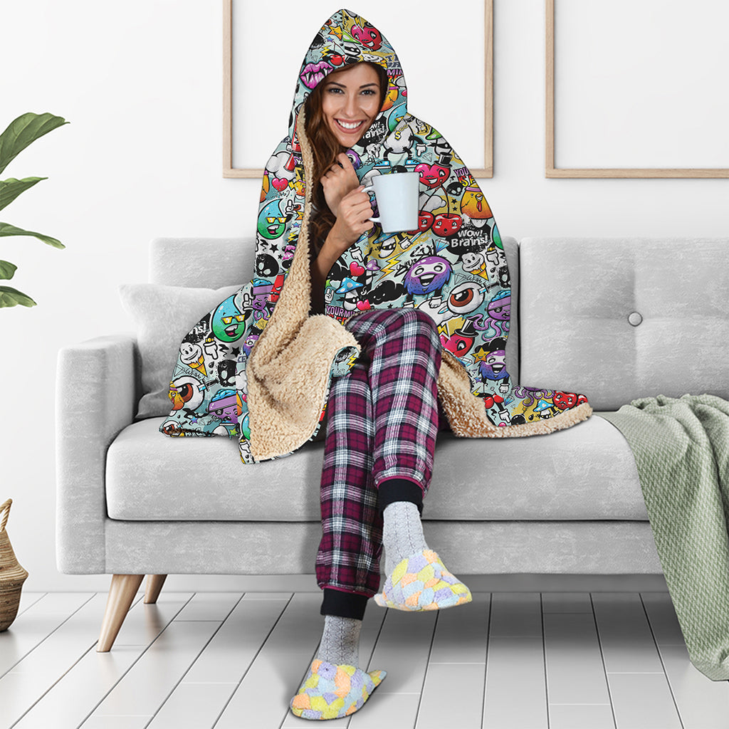 Graffiti Cartoon Characters Print Hooded Blanket