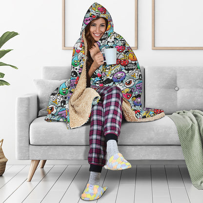 Graffiti Cartoon Characters Print Hooded Blanket