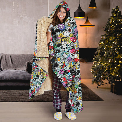 Graffiti Cartoon Characters Print Hooded Blanket