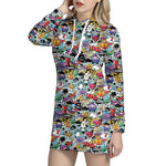 Graffiti Cartoon Characters Print Hoodie Dress
