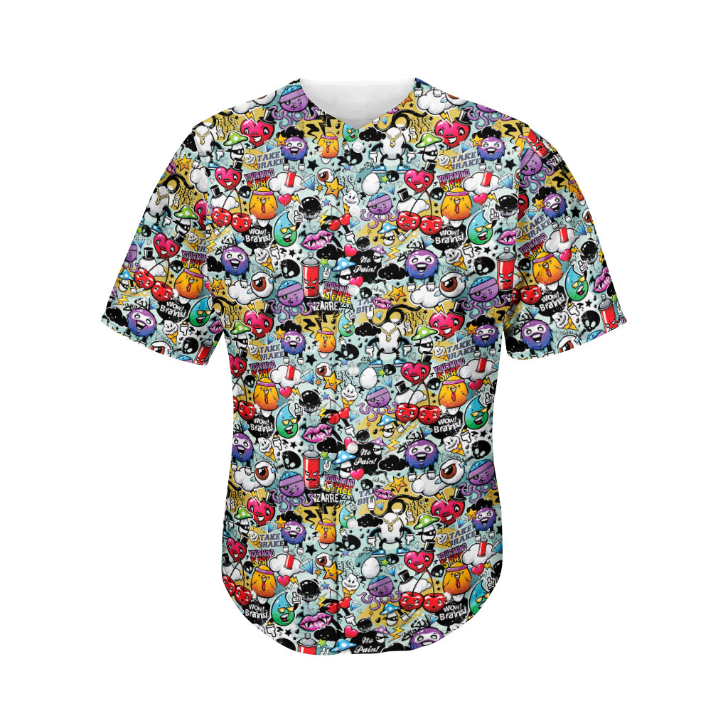 Graffiti Cartoon Characters Print Men's Baseball Jersey