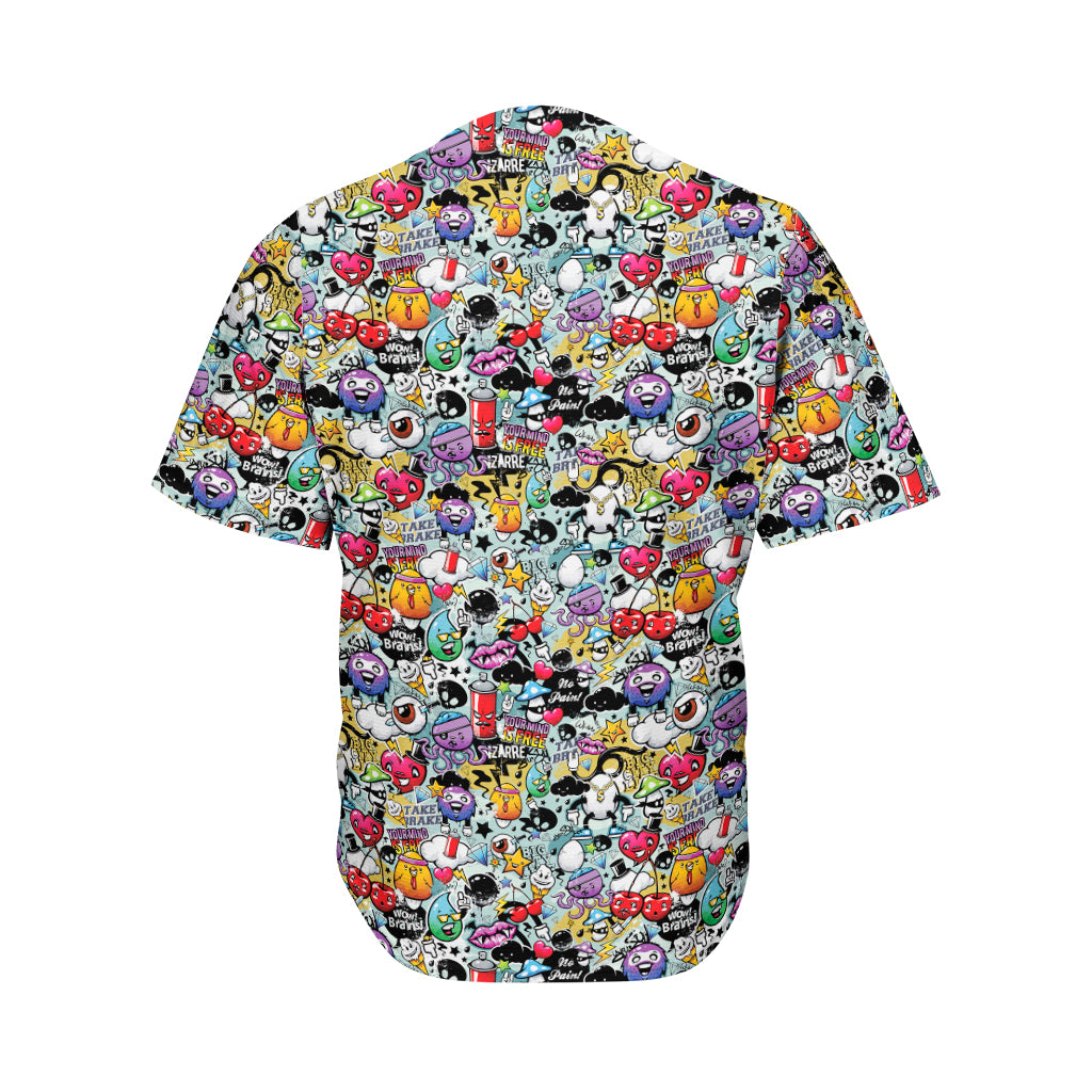 Graffiti Cartoon Characters Print Men's Baseball Jersey
