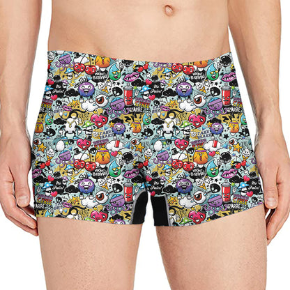 Graffiti Cartoon Characters Print Men's Boxer Briefs