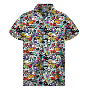 Graffiti Cartoon Characters Print Men's Short Sleeve Shirt