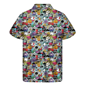 Graffiti Cartoon Characters Print Men's Short Sleeve Shirt