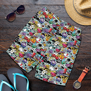 Graffiti Cartoon Characters Print Men's Shorts