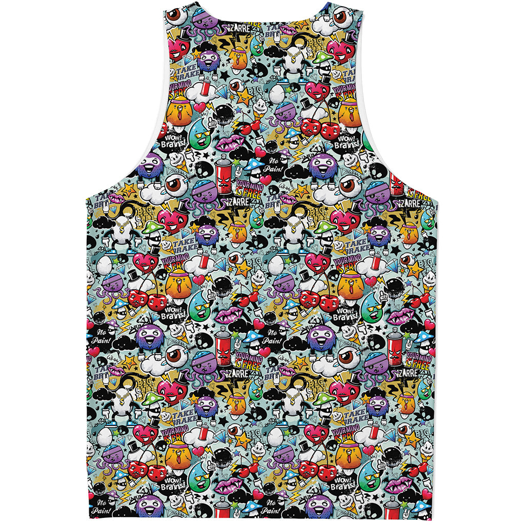 Graffiti Cartoon Characters Print Men's Tank Top