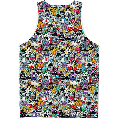 Graffiti Cartoon Characters Print Men's Tank Top