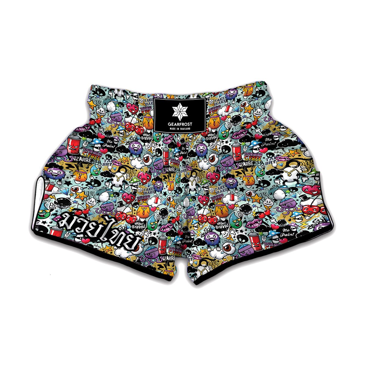 Graffiti Cartoon Characters Print Muay Thai Boxing Shorts