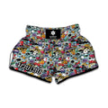 Graffiti Cartoon Characters Print Muay Thai Boxing Shorts