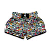 Graffiti Cartoon Characters Print Muay Thai Boxing Shorts