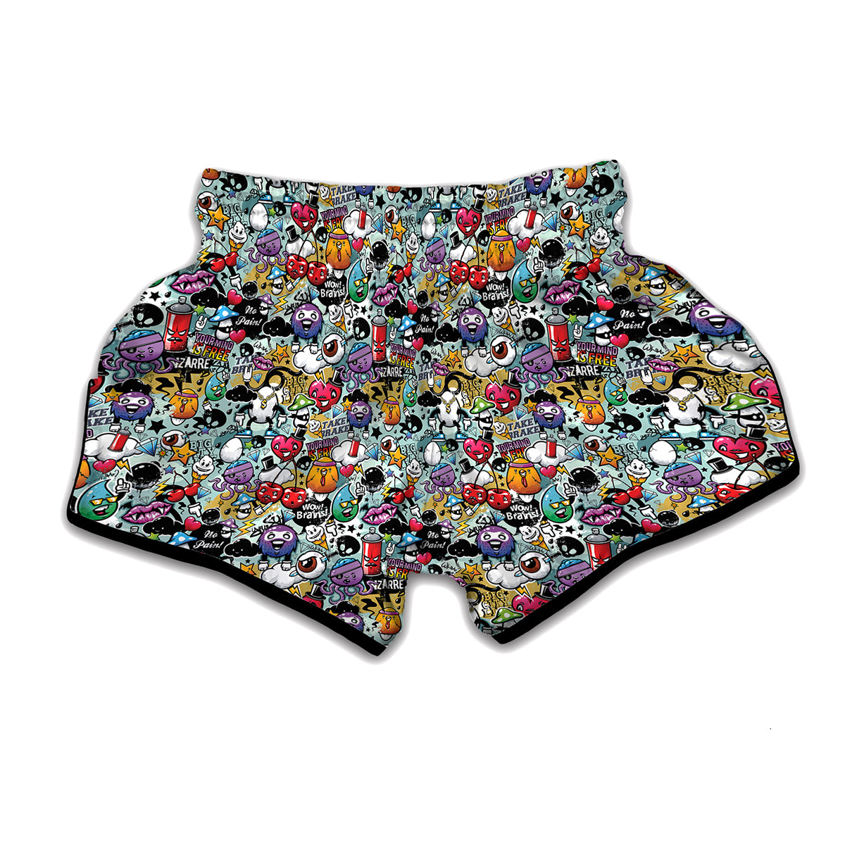 Graffiti Cartoon Characters Print Muay Thai Boxing Shorts