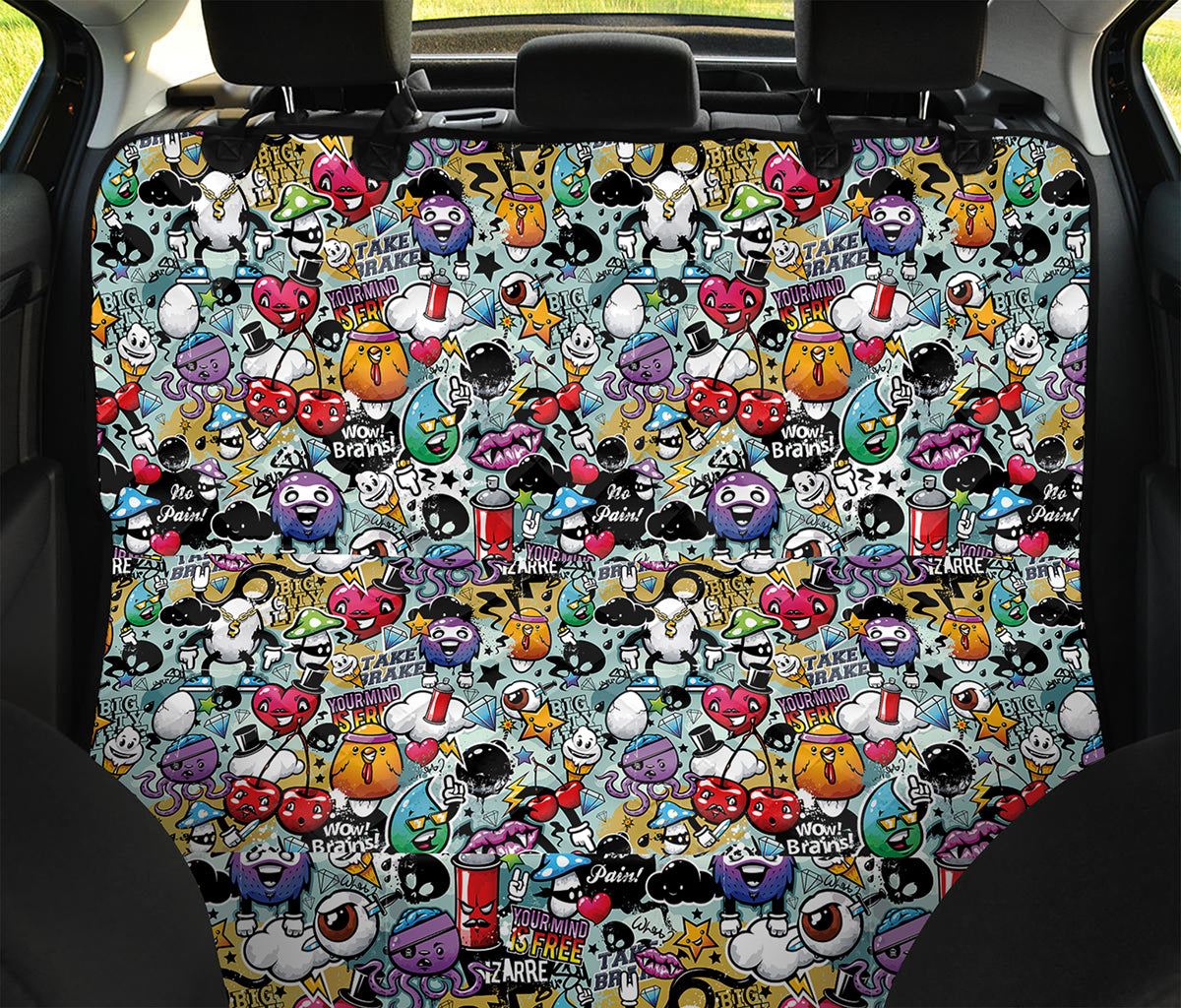 Graffiti Cartoon Characters Print Pet Car Back Seat Cover