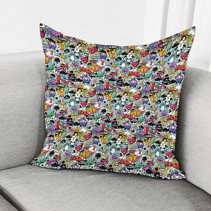 Graffiti Cartoon Characters Print Pillow Cover