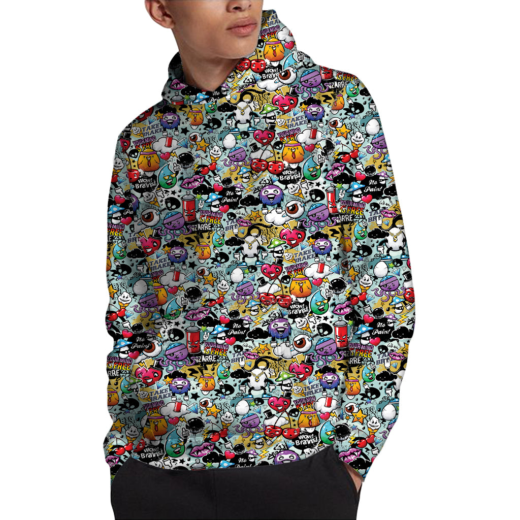 Graffiti Cartoon Characters Print Pullover Hoodie